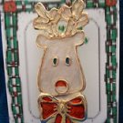 Christmas PIN #0373 Buck Deer/Reindeer White enamel With Red Bow & Goldtone Pin Christmas PIN #0373 Buck Deer/Reindeer White enamel With Red Bow & Goldtone Pin