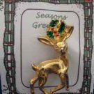 Christmas PIN #0363 VTG AAI Buck Reindeer Goldtone & Holly Scatter Pin-VGC RARE