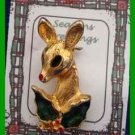 Christmas PIN #0346 Doe Deer & Holly-Goldtone with Green & Red Enamel Lookg left
