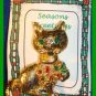 Christmas PIN #0328 Cat/Kitty Goldtone & Enamel w/Holly VINTAGE Brooch