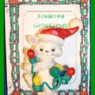 Christmas PIN #0327 Cat w/Red Hat Playing w/Colorful Holiday Lights String VGC