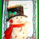 Christmas PIN #0320 Snowman Plastic, Red Scarf & Black Hat w/Holly Candycane VGC