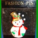 Christmas PIN #0318 Snowman White & Goldtone Red Scarf-Goldtone Hat-Green Mitten