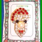 Christmas PIN #0271 Santa Claus Head/Face Rhinestone/Crystals Pearl Nose HOLIDAY