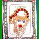 Christmas PIN #0270 Santa Claus Head/Face Rhinestone/Crystals HOLIDAY