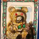 Christmas PIN #0266 VTG Gerrys Bear Goldtone w/Red Crystal/Rhinestone Eyes VGC
