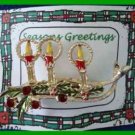 Christmas PIN #0259 VTG Triple Candle Enamel & Goldtone Advent-Holly-Rhinestones