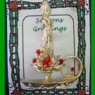 Christmas PIN #0238 Vintage Candle Goldtone & Red Beads ~ HOLIDAY ~ Brooch