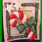 Christmas PIN #0221 Candy Cane Red & White with Green Bow & White Stars