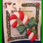 Christmas PIN #0221 Candy Cane Red & White with Green Bow & White Stars