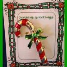Christmas PIN #0219 Gerrys Vintage Candy Cane Red Enamel & Goldtone w/Green Bow