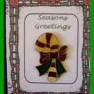 Christmas PIN #0206 Candy Cane Red, Green & White Enamel & Goldtone w/Bow Brooch