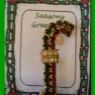 Christmas PIN #0205 Candy Cane Red, Green & White Rhinestones & Goldtone Brooch