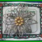 Christmas PIN #0194 Pewter/Silvertone Poinsettia wGoldtone Center HOLIDAY Brooch