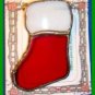 Christmas PIN #0120 Red Stocking Stained Glass Suncatcher-Ornament-Pin-Brooch