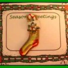 Christmas PIN #0115 Stocking Gold & Red Enamel Candy Cane Bow Tac Pin ~Goldtone~ Christmas PIN #0115 Stocking Gold & Red Enamel Candy Cane Bow Tac Pin ~Goldtone~