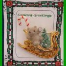Christmas PIN #0094 VTG Santa's Sleigh Pin w/Bear-Candy Cane-Tree-Goldtone~AVON~