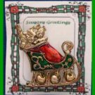 Christmas PIN #0093 VTG Not Signed Sleigh & Dangling JINGLE Bell Goldtone-Enamel