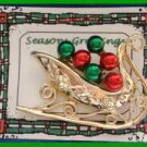 Christmas PIN #0085 Signed Tancer II Sleigh Goldtone & Red & Gren Enamel HOLIDAY