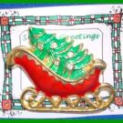 Christmas PIN #0084 Sleigh Goldtone & Red & Green Enamel with 5 Clear Rhinestone