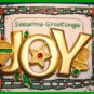 Christmas PIN #0062 JOY Signed GCI Goldtone with Orn, Star & Bell w/Green Holly