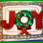 Christmas PIN #0060 JOY Red Enamel with Green Wreath RED BOW ~Goldtone~