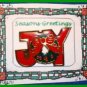 Christmas PIN #0058 JOY Signed R.O.C Red Enamel with Wreath w/RED BOW~Goldtone