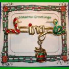 Christmas PIN #0052 VTG Not Signed JINGLE Goldtone & Enamel Bell Dangl'g HOLIDAY