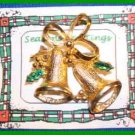 Christmas PIN #0029 1960's Double Bells Goldtone & Green Enamel Holly HOLIDAY Christmas PIN #0029 1960's Double Bells Goldtone & Green Enamel Holly HOLIDAY