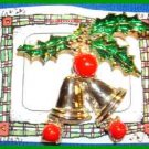 Christmas PIN #0027 VTG Double Bell w/Red Clapper & Green Enamel Holly~Goldtone~ Christmas PIN #0027 VTG Double Bell w/Red Clapper & Green Enamel Holly~Goldtone~