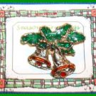 Christmas PIN #0018 VTG Not Signed 2 Bells Enamel Green & Red ~Goldtone HOLIDAY