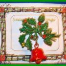 Christmas PIN #0008 VTG Not Signed Bell-Holly-Pinecones ~Goldtone HOLIDAY Brooch