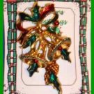 Christmas PIN #0002 VTG Not Signed Bells Holly Bow Goldtone HOLIDAY