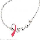 Breast Cancer Crusade Love Ribbon Necklace Silvertone & Pink Breast Cancer Crusade Love Ribbon Necklace Silvertone & Pink