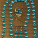 Necklace Handmade Spun Beads Set Turquoise ~Neck-Approx 31 inches+Earrgs-Brooch~ Necklace Handmade Spun Beads Set Turquoise ~Neck-Approx 31 inches+Earrgs-Brooch~