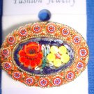Jewelry #01 Vintage Micro Mosaic Floral Italian Pin/Brooch with Two Flowers #01