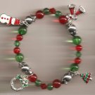 Christmas BRACELET #016 Snowman etc Charms & Beaded Stretch Bracelet ~No Clasp ~