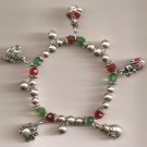 Christmas BRACELET #002 Snowman & Beaded Stretch Charm Bracelet ~ No Clasp ~
