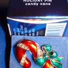 Christmas PIN Avon Holiday Pin Candy Cane Silvertone Red-Green Enamel 1.5" @2007
