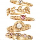 Ring Hopes & Dreams Stackable 5-Piece Ring Set -Goldtone & Pink-Size 8- NEW