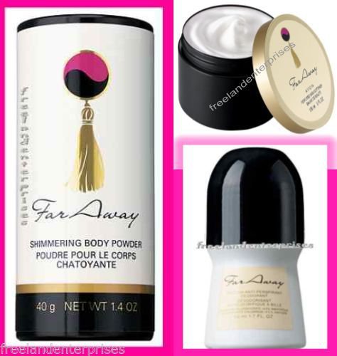Women's Fragrance Set FAR AWAY ~NEW~ (Quantity of 1 Set-Talc, Roll On, Softener)