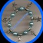 Bracelet Acrylic & Charms & Beaded Stretchie Light Blue (Quantity of TWO)