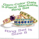 Ring Gem-Color Gala 3-Piece Ring Set ~ Size 8 ~ Beautiful Colors ~ NEW Boxed Ring Gem-Color Gala 3-Piece Ring Set ~ Size 8 ~ Beautiful Colors ~ NEW Boxed