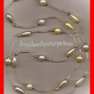 Necklace #126 Beads Tear Drop Pearl-Clear Beads Goldtone Necklace #126 Beads Tear Drop Pearl-Clear Beads Goldtone