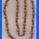 Necklace #135 Beads Reddish Brown Wood & Goldtone VTG