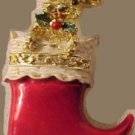 Christmas PIN #0123b Signed Gerrys Red Boot Goldtone with Poodle Like Dog