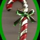 Christmas PIN #0219b Gerrys Vintage Candy Cane Red Enamel & Goldtone w/Green Bow