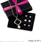 Necklace, Earring Sparkling Pearlesque 4-Piece Gift Set GOLDTONE ~NEW~