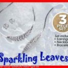 Necklace, Bracelet & Earring Sparkling Leaves Gift Set SILVERTONE NEW Boxed