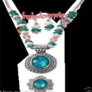 Necklace, Earring & Ring Bold Faceted Medallion Turquoise 3 Piece/Unit Gift Set Necklace, Earring & Ring Bold Faceted Medallion Turquoise 3 Piece/Unit Gift Set